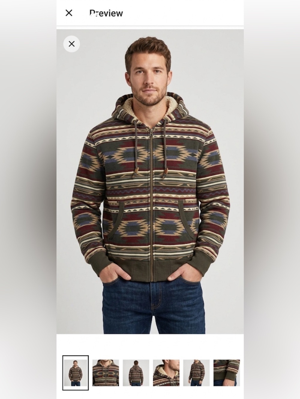 Levi’s Aztec Print Sherpa Lined Hoodie Jacket Size Small Southwestern Fleece